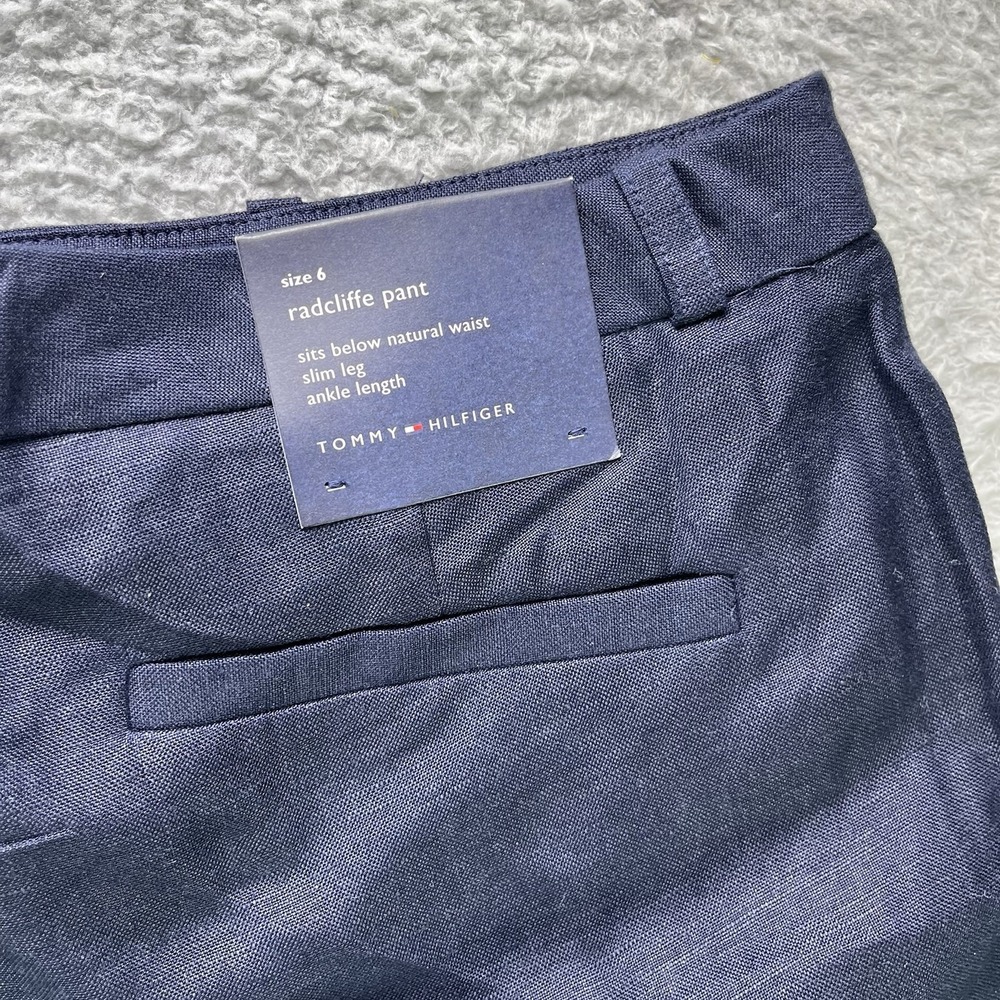 Tommy Hilfiger Radcliffe Ankle Pant Womens Size 6 Blue Linen Blend Mid Rise NWT